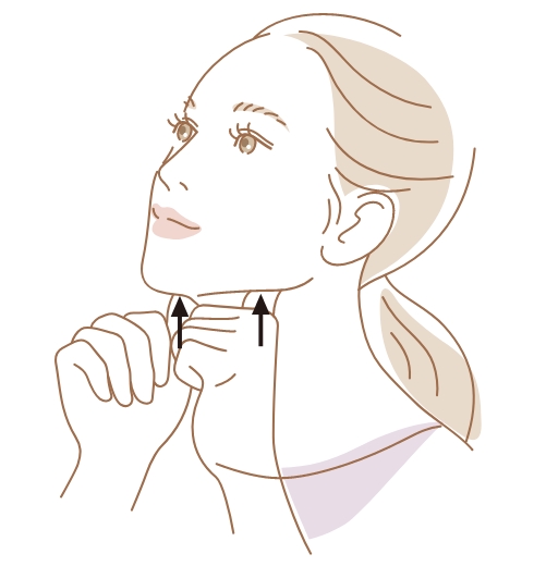 1秒×3回。顎下腺を両手の親指でやさしく。