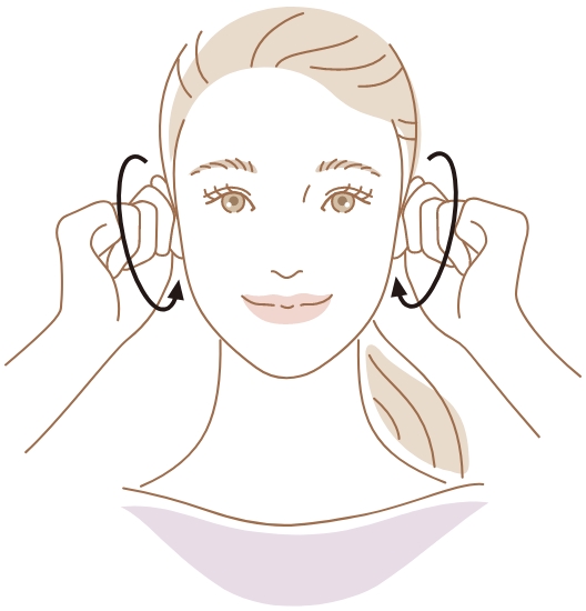 左右それぞれ3周。耳を指でつまんで、ゆっくり回しましょう。